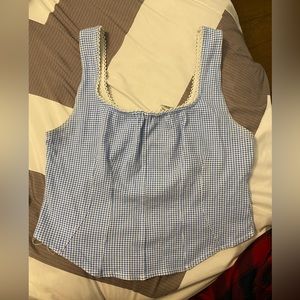 Large “Energie” light blue plaid tank top